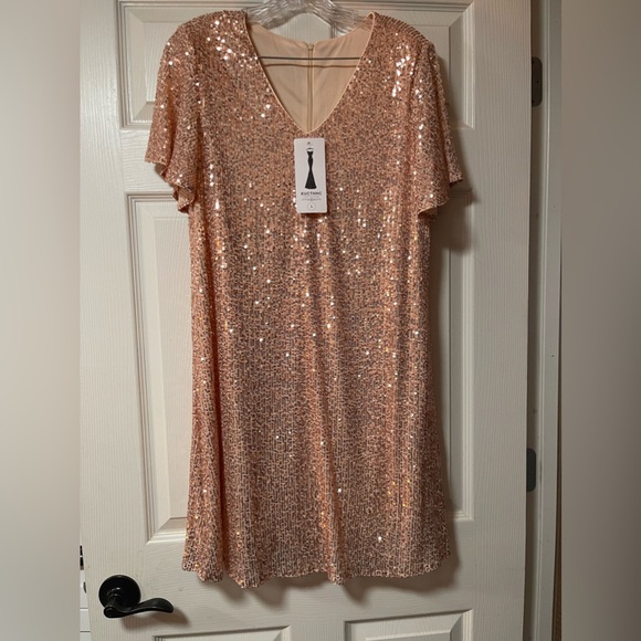 NWT: XUCTHHC Rose Gold Knee Length Sequin Dress Short Sleeve Size Large - Picture 3 of 7